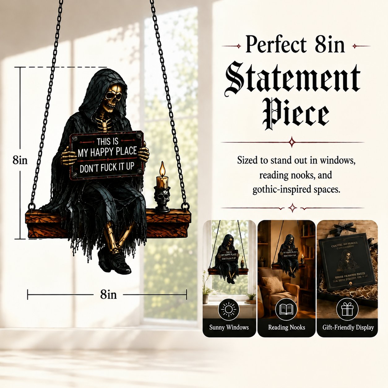 💥 LAST DAY 57% OFF - 🖤 Gothic Skeleton Sun Catcher 💀 Handmade Stained Glass Suncatcher