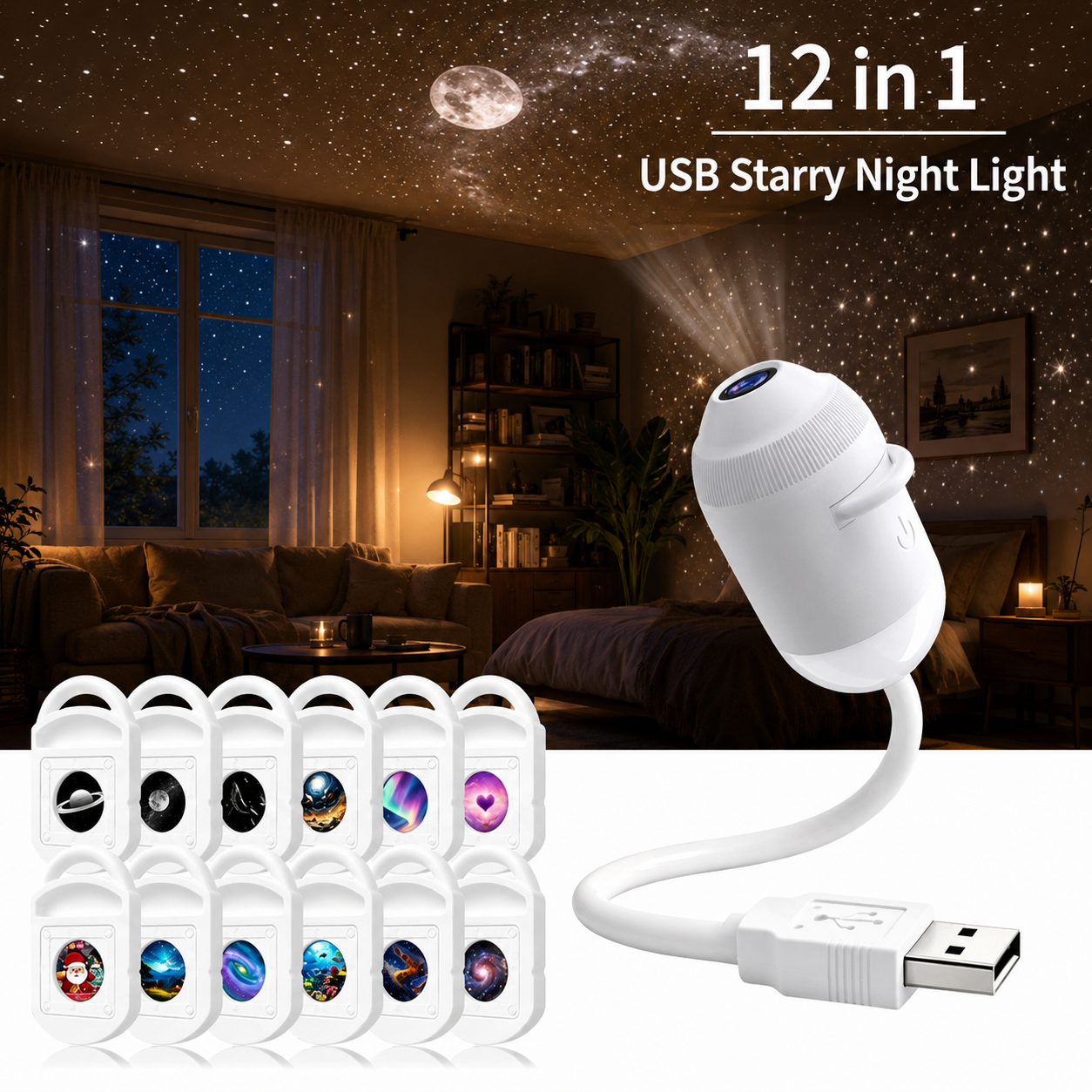 ✨Dual-Mode Starry Night Light + 12 Projection Slides