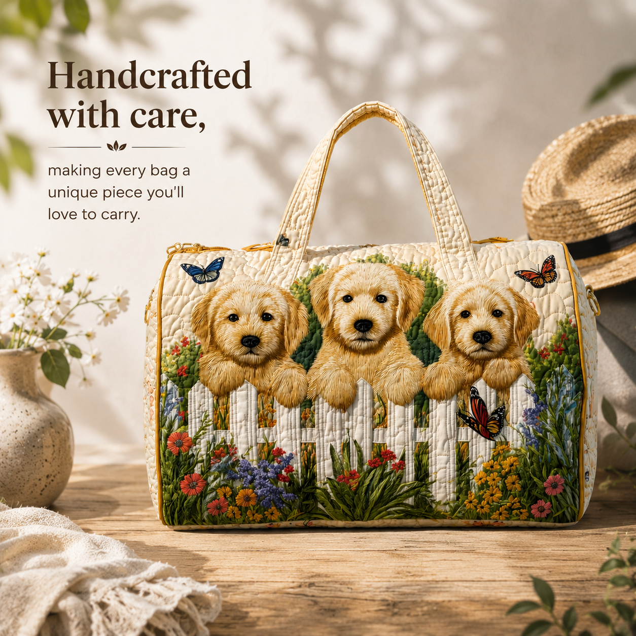 🐕 Golden Retriever Garden Tote Bag