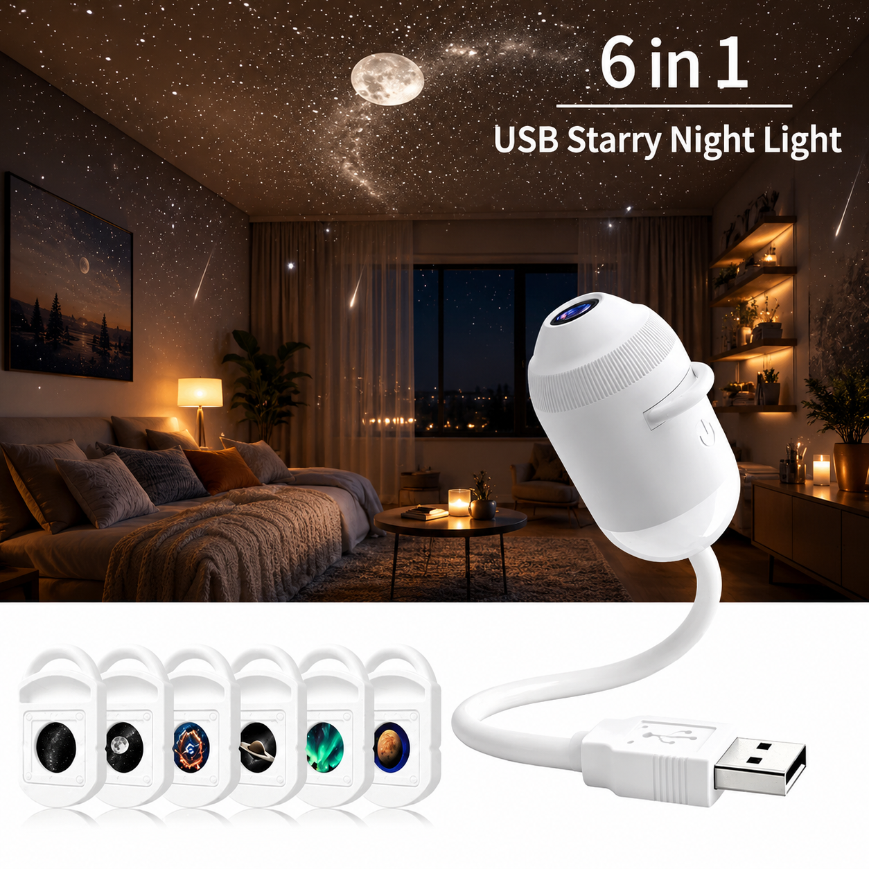 🎁 Dual-Mode Starry Night Light + 6 Projection Slides