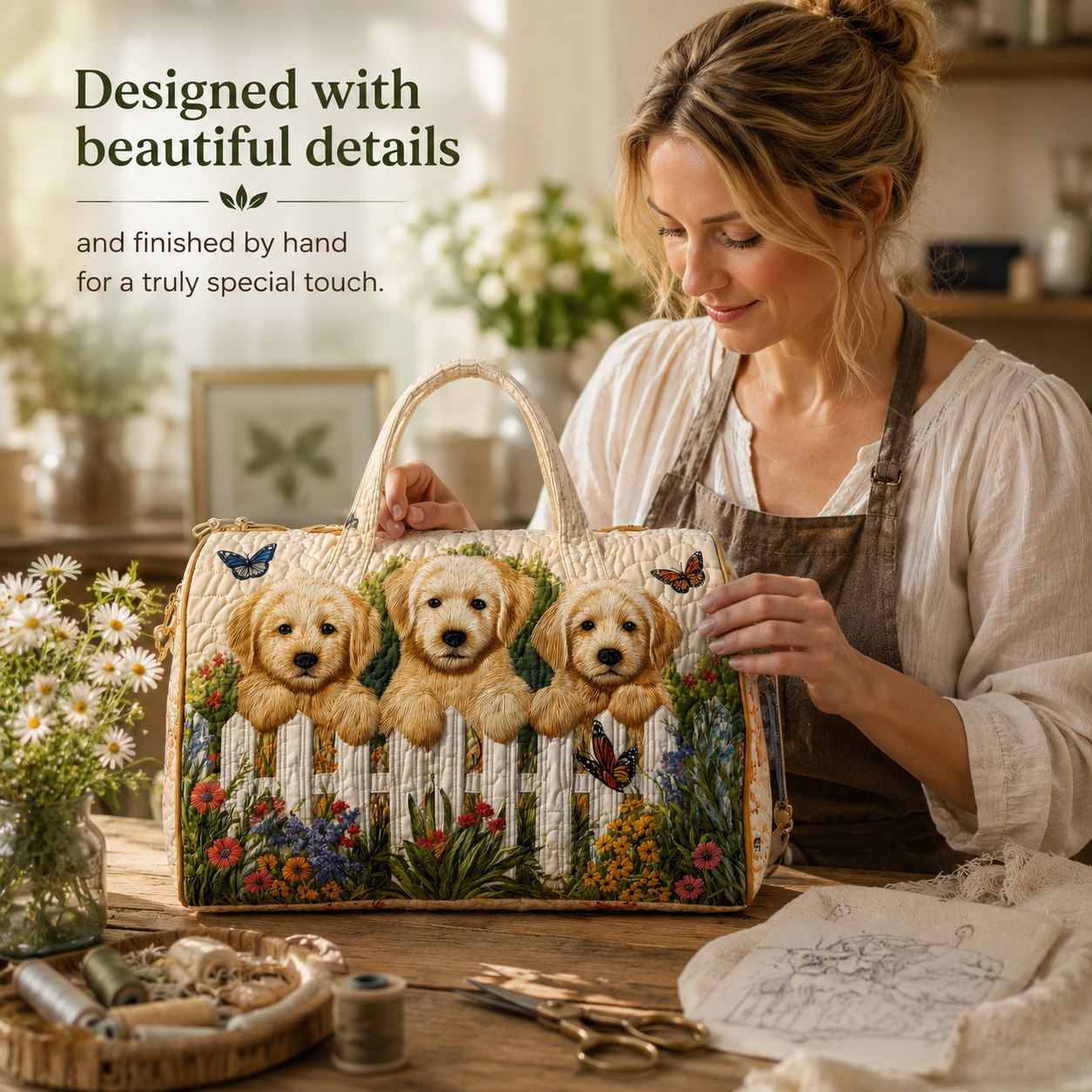 🐕 Golden Retriever Garden Tote Bag